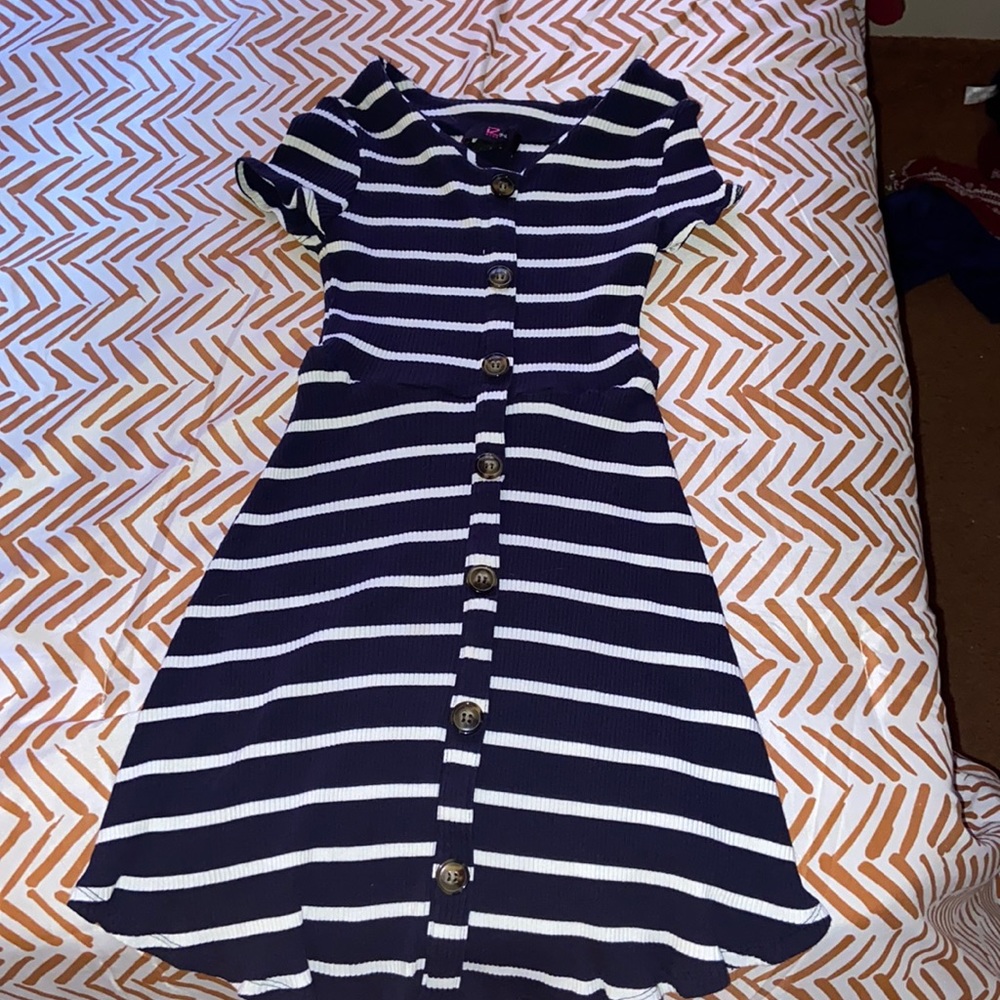 small blue and white striped dress